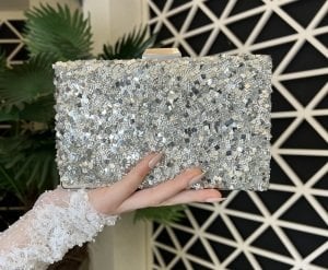 Gümüş Payet Kaplamalı Göz Kamaştıran Gelin Abiye Çantası