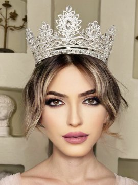 Zirkon Taş Şerit İşlemeli Gelin Tacı
