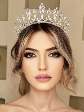 Büyük Zirkon Taşlı Kraliçe Duruş Tacı