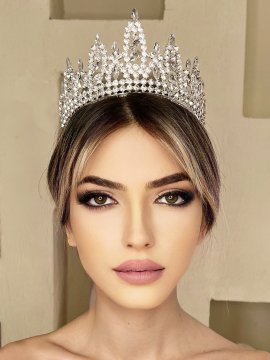 Nouveau Motifli Minimal Taş Detaylı Yüksek Gelin Tacı