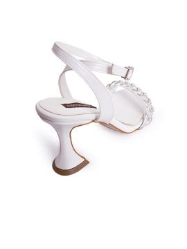 Gümüş Şerit Detaylı Spool Heel Gelin Ayakkabısı