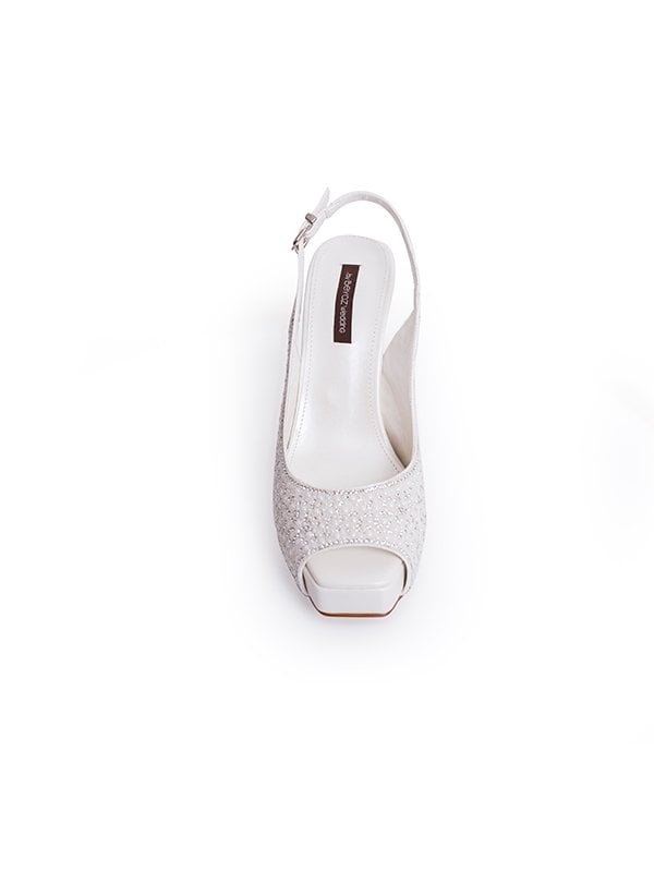 İnci İşlemeli Slingback Küt Burunlu Gelin Ayakkabısı