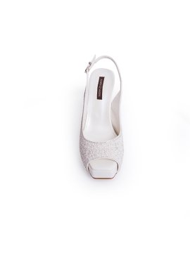 İnci İşlemeli Slingback Küt Burunlu Gelin Ayakkabısı