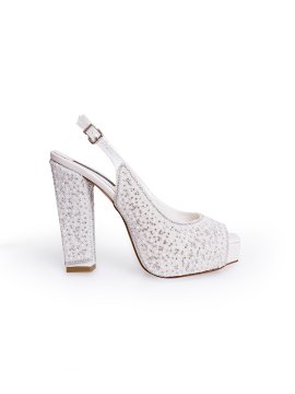 İnci İşlemeli Slingback Küt Burunlu Gelin Ayakkabısı