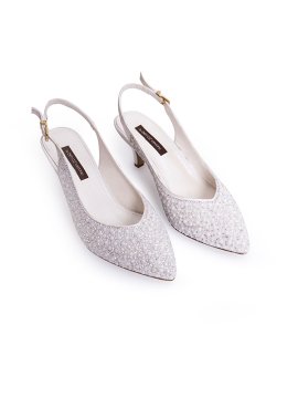 Slingback İnci İşlemeli Mini Topuklu Gelin Ayakkabısı